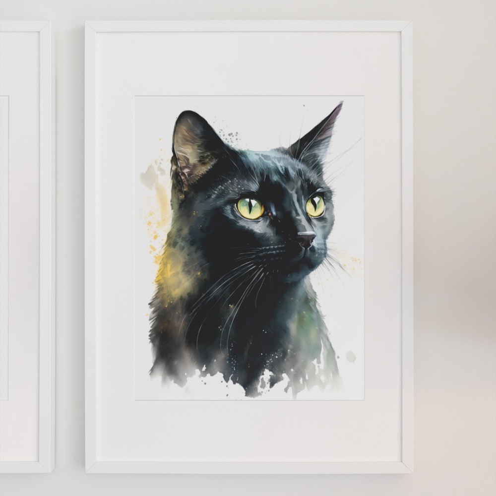 Black Cat Watercolor Wall Art Illustration Print Poster Card Unframed - Picture 3 of 6